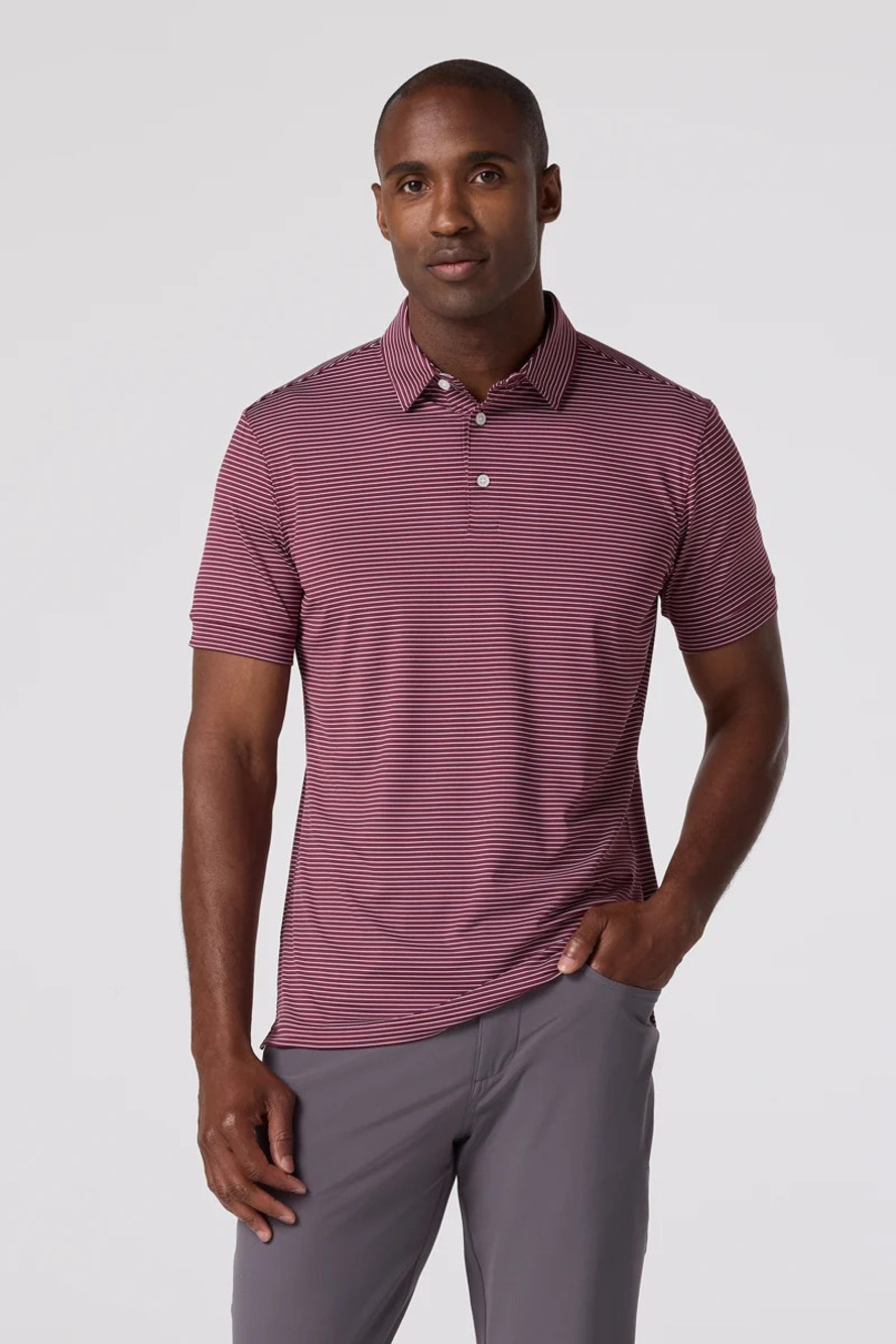Mizzen + Main Maroon Stripe Performance Trim Fit Polo/57672